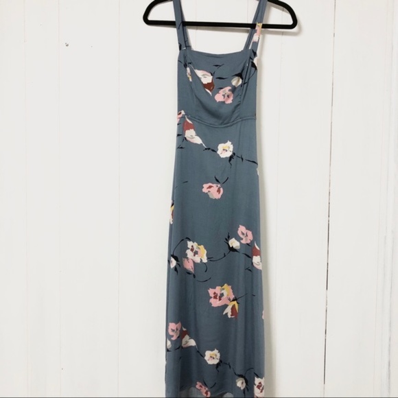 Urban Outfitters Floral Print Straight-Neck Tie-Back Blue Midi Dress Size XS - Picture 3 of 8